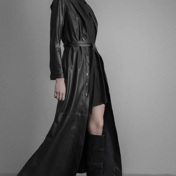 Julia Allert Long Leather Dress Coat - Picture 2 of 4